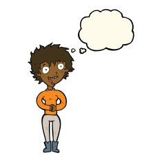 cartoon crazy excited woman with thought bubble N15