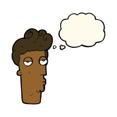 cartoon bored man's face with thought bubble N6