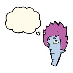cartoon vampire head with thought bubble N29