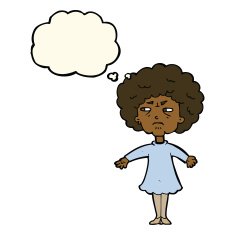 cartoon bitter old woman with thought bubble N15