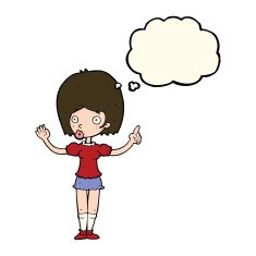 cartoon woman explaining her point with thought bubble N23