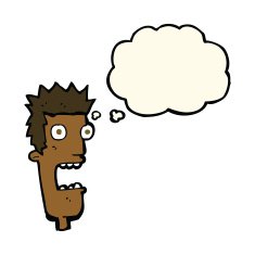 cartoon shocked man's face with thought bubble N7