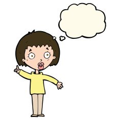 cartoon woman explaining her point with thought bubble N25