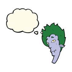cartoon vampire head with thought bubble N30