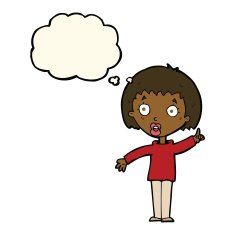 cartoon woman explaining her point with thought bubble N26