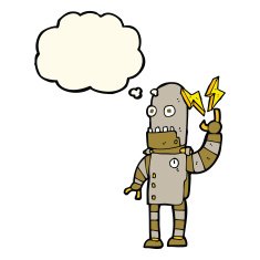 cartoon old robot with thought bubble N7