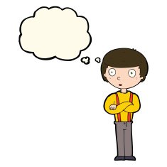 cartoon staring boy with thought bubble N18