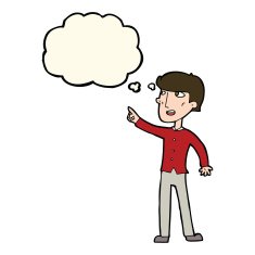 cartoon man pointing with thought bubble N148