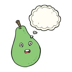 cartoon pear with thought bubble N8