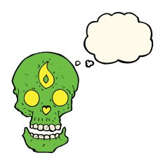 cartoon mystic skull with thought bubble N5