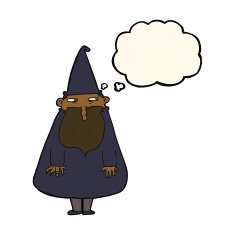 cartoon wizard with thought bubble N17