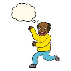 cartoon evil old man with thought bubble N15