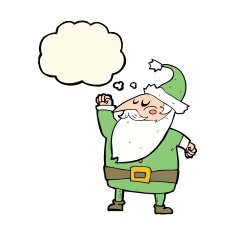 cartoon santa claus punching air with thought bubble N14