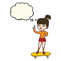 cartoon skater girl with thought bubble N6