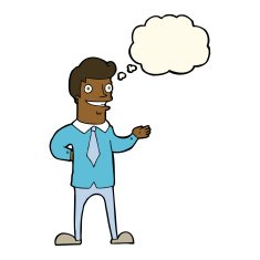 cartoon salesman with thought bubble N7