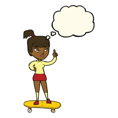 cartoon skater girl with thought bubble N7