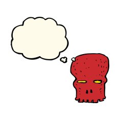 cartoon spooky skull with thought bubble N116