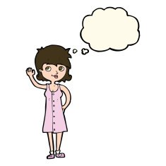 cartoon pretty woman waving with thought bubble N63