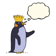 cartoon emperor penguin waving with thought bubble N4