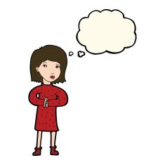 cartoon calm woman with thought bubble N6
