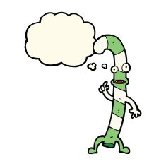 cartoon dancing christmas candy cane with thought bubble N14