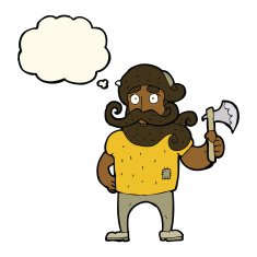 cartoon lumberjack with axe thought bubble N7