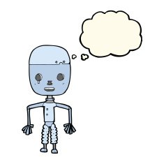 cartoon robot with thought bubble N127