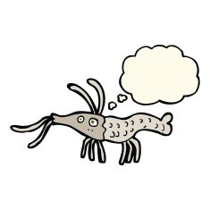 cartoon shrimp with thought bubble N25