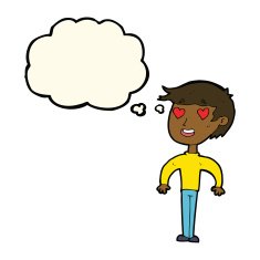 cartoon man in love with thought bubble N7