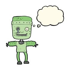 cartoon robot with thought bubble N129