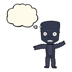 cartoon robot with thought bubble N130