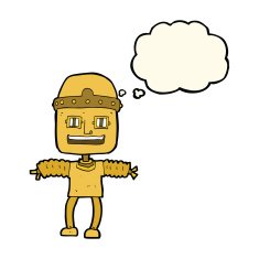 cartoon robot with thought bubble N131