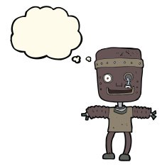 cartoon robot with thought bubble N132