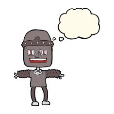 cartoon robot with thought bubble N133