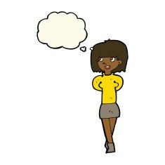 cartoon happy woman with thought bubble N197