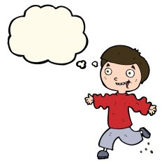 cartoon excited boy with thought bubble N120