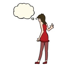 cartoon woman waving with thought bubble N272