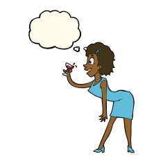 cartoon woman with drink thought bubble N6