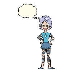 cartoon woman with heavy tattoos thought bubble N6