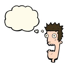 cartoon shocked man's face with thought bubble N8