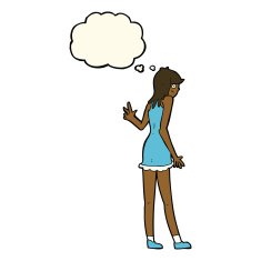 cartoon woman waving with thought bubble N273