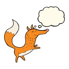 cartoon happy fox with thought bubble N7