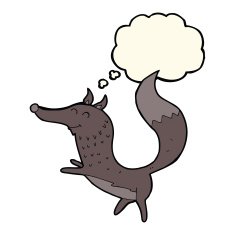cartoon happy wolf with thought bubble N15