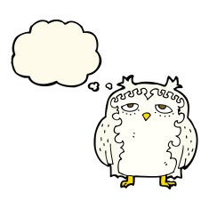cartoon wise old owl with thought bubble N5