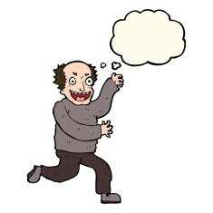 cartoon evil old man with thought bubble N16