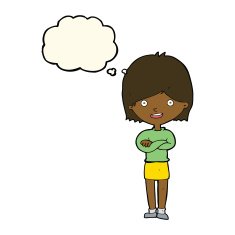 cartoon happy woman with thought bubble N198