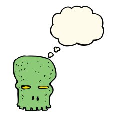cartoon spooky skull with thought bubble N117
