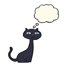 cartoon black cat with thought bubble N27