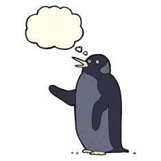 cartoon penguin waving with thought bubble N3
