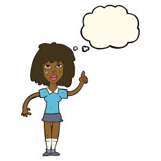 cartoon tough woman with idea thought bubble N6